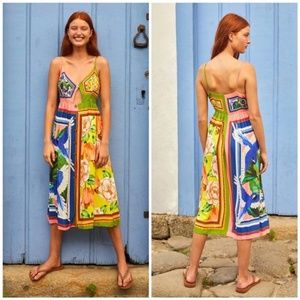 Farm Rio Tropical Multicolor Double Scarves Pastel Midi Casual Maxi Dress xl